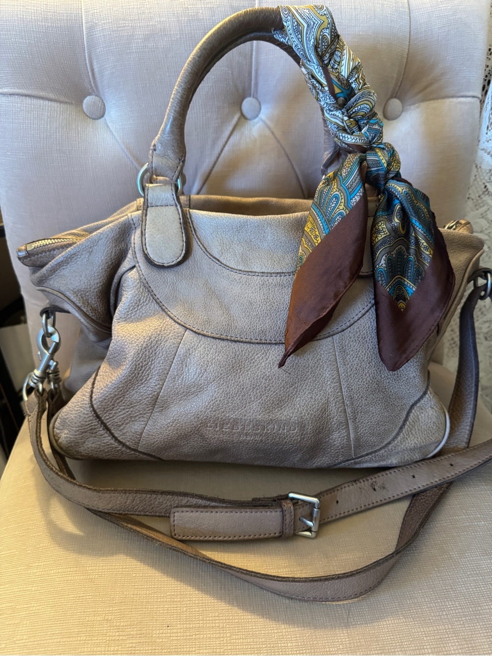 Liebeskind Patina Leather Satchel Shoulder Bag in Light Tan